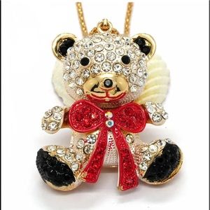 Red Bow Bear Necklace (head Moves)